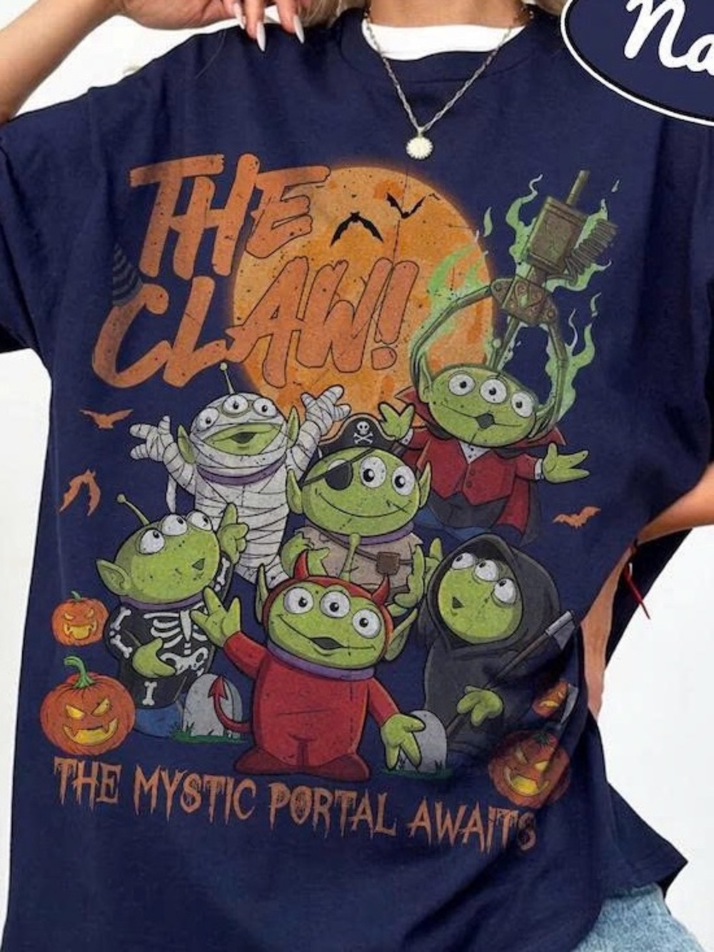 Navy Alien Graphic Halloween Short Sleeve Tee